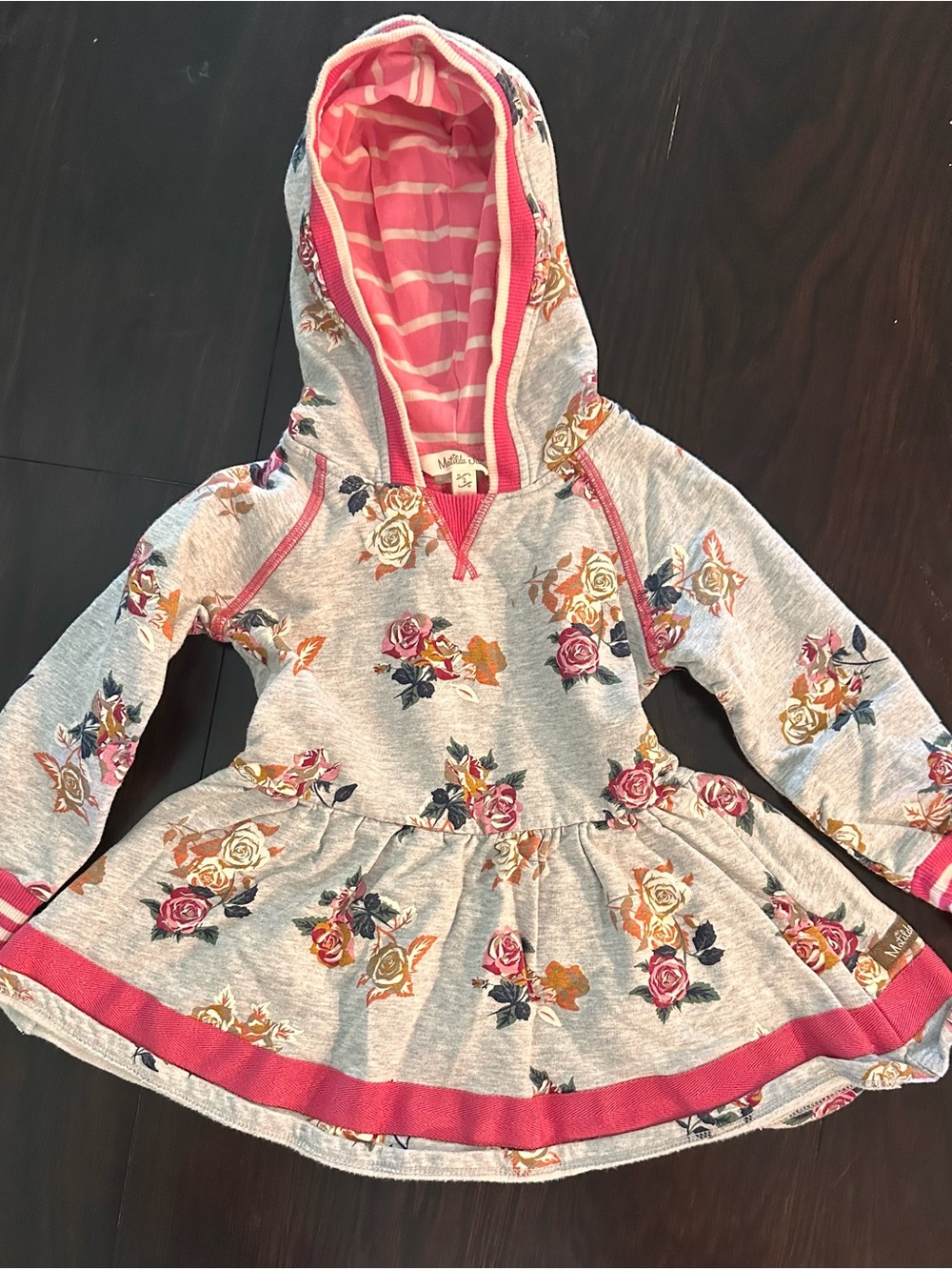 Matilda Jane Gray Floral Hooded Dress with Pink Trim